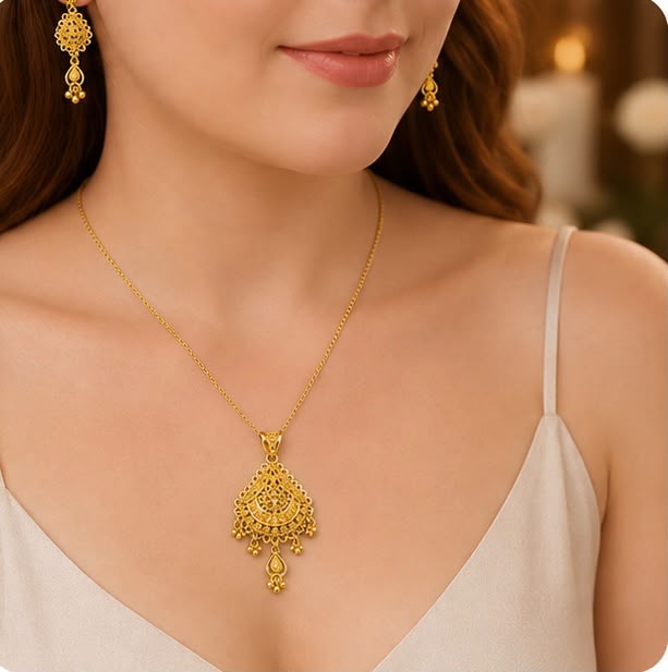 22K Gold Royal Jhumki Pendant Set