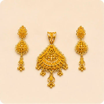 22K Gold Royal Jhumki Pendant Set