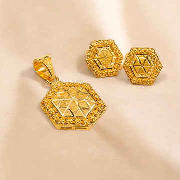 22K Gold Modern Mosaic Pendant Set