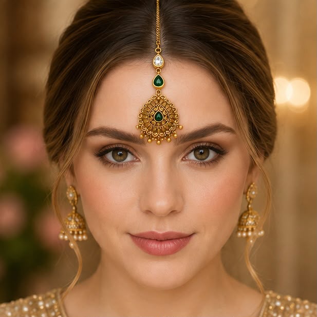 22K Gold Emerald Drop Maang Tikka