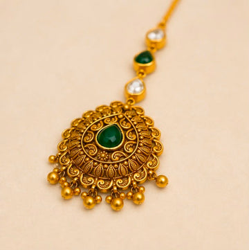 22K Gold Emerald Drop Maang Tikka