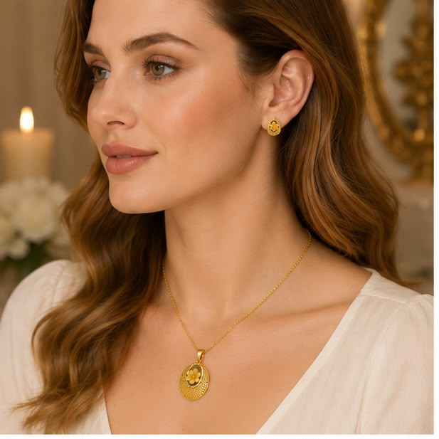 22K Gold Turkish Petal Pendant Set