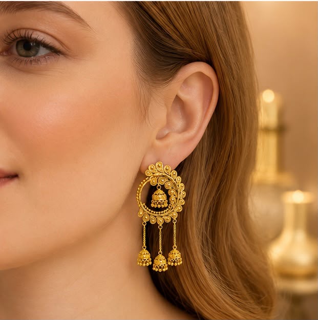22K Gold Royal Chandbali Earrings