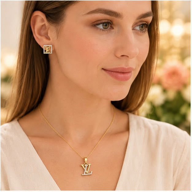 LV-Inspired 22k Gold Pendant Set