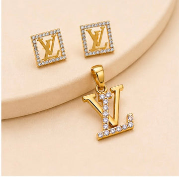 LV-Inspired 22k Gold Pendant Set
