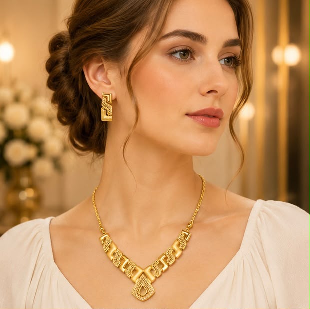 Fancy 22K Gold Necklace Set