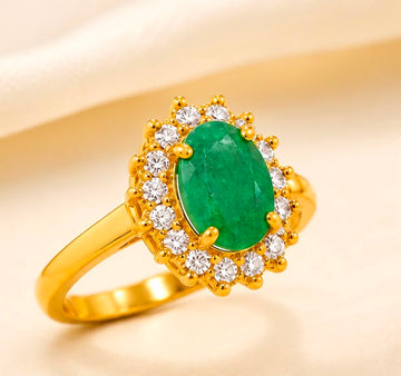 Elegant Everyday Emerald 22k Gold Ring