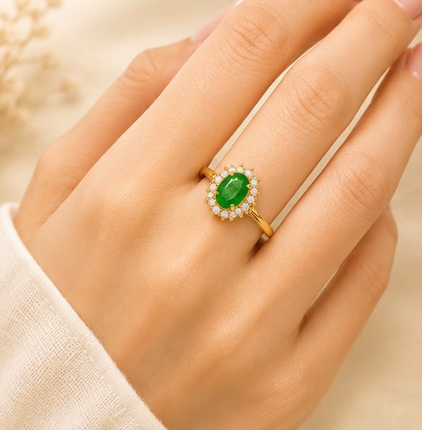 Elegant Everyday Emerald 22k Gold Ring