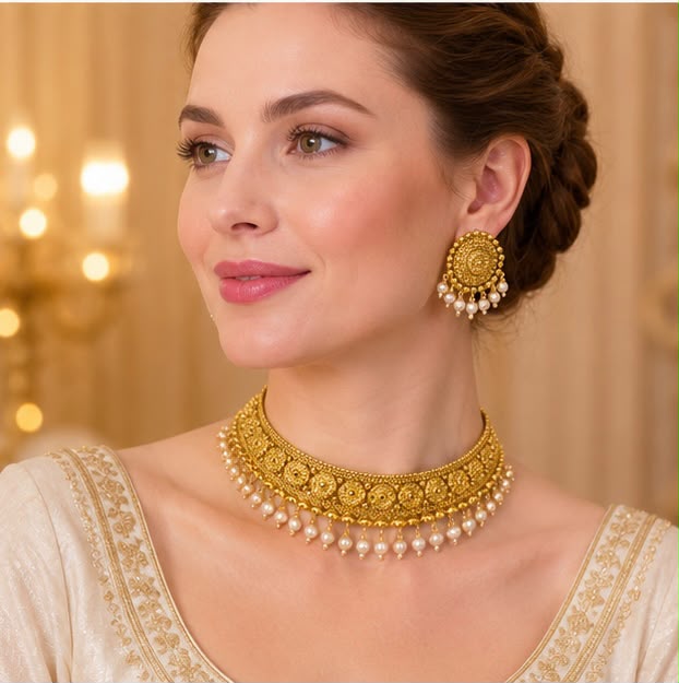 Choker Style 22k Gold Necklace Set