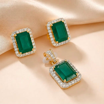 Green Emerald 22k Gold Pendant Set