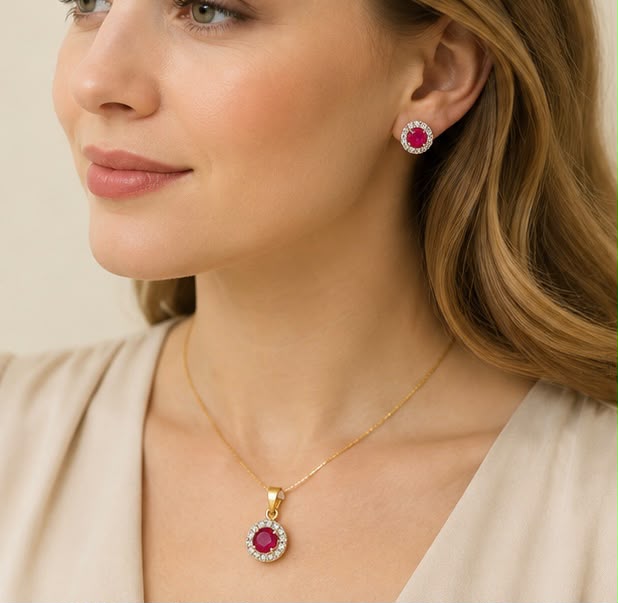 Ruby 22k Gold Pendant Set