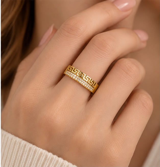 Greek Key Elegance 22K Gold Ring