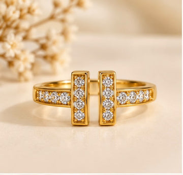Twin Bar Sparkle 22K Gold Ring