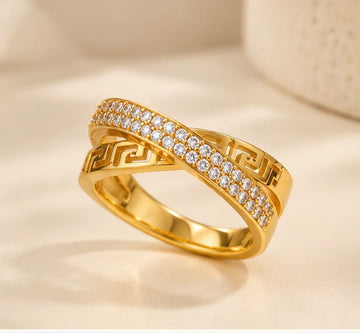 Greek Key Crossover 22K Gold Women Ring